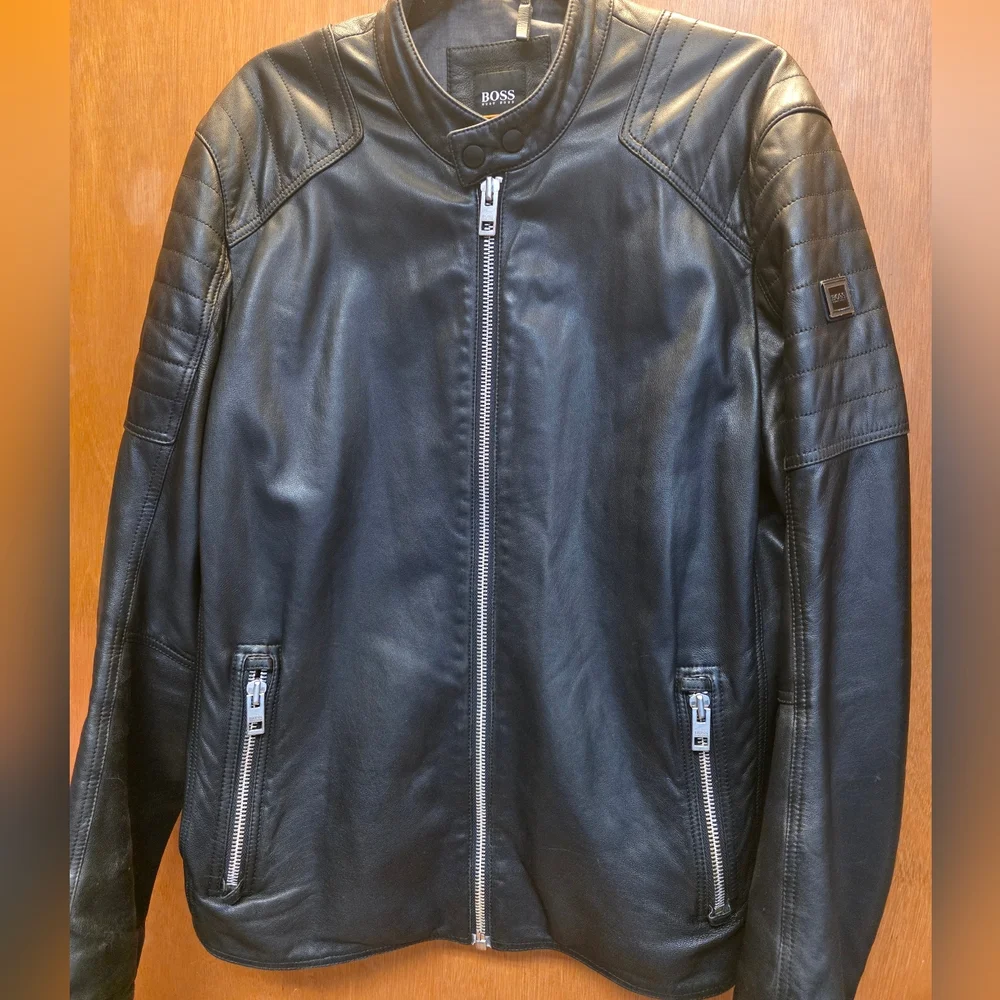 HUGO BOSS BLACK LEATHER BIKER JACKET XL 52
